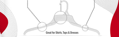 Mainetti 491, 19" White all Plastic, Shirt Top Dress Hangers, with notches for straps