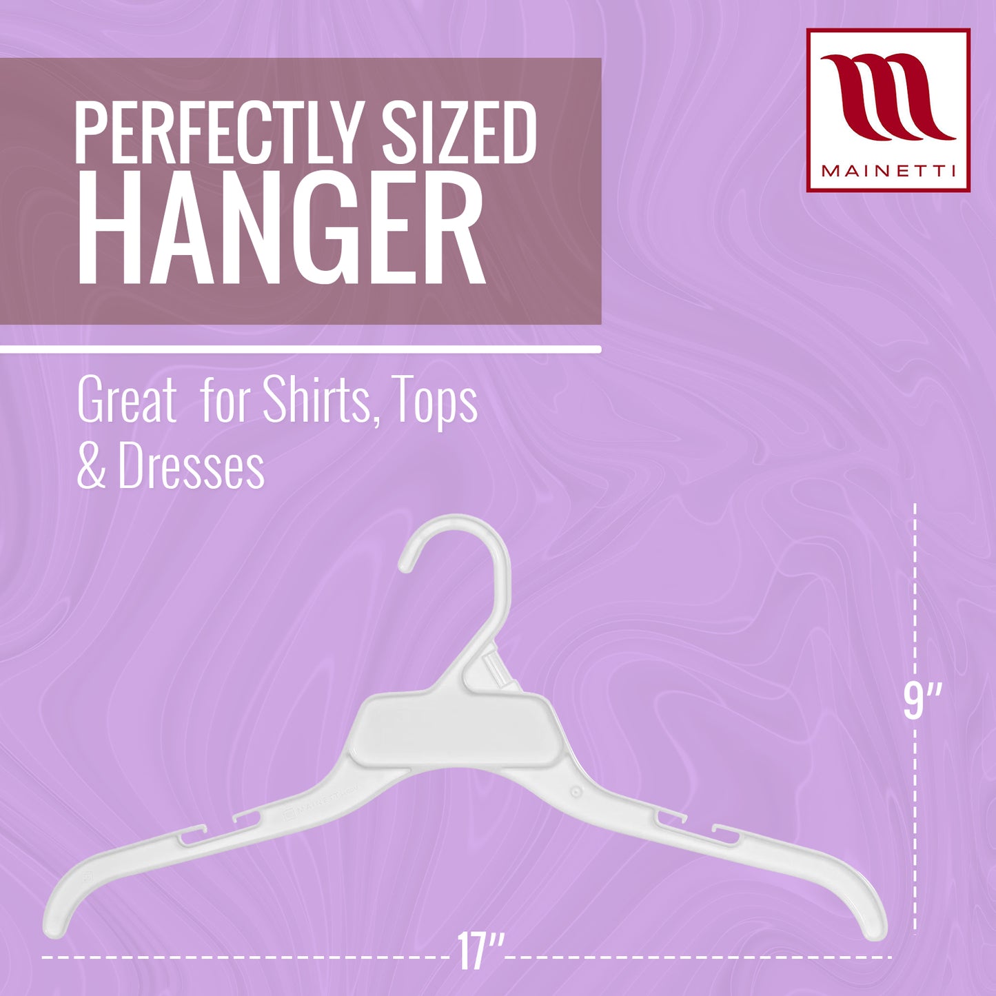 17" Black All Plastic Shirt Top Dress Hangers With Notches (Mainetti 470)