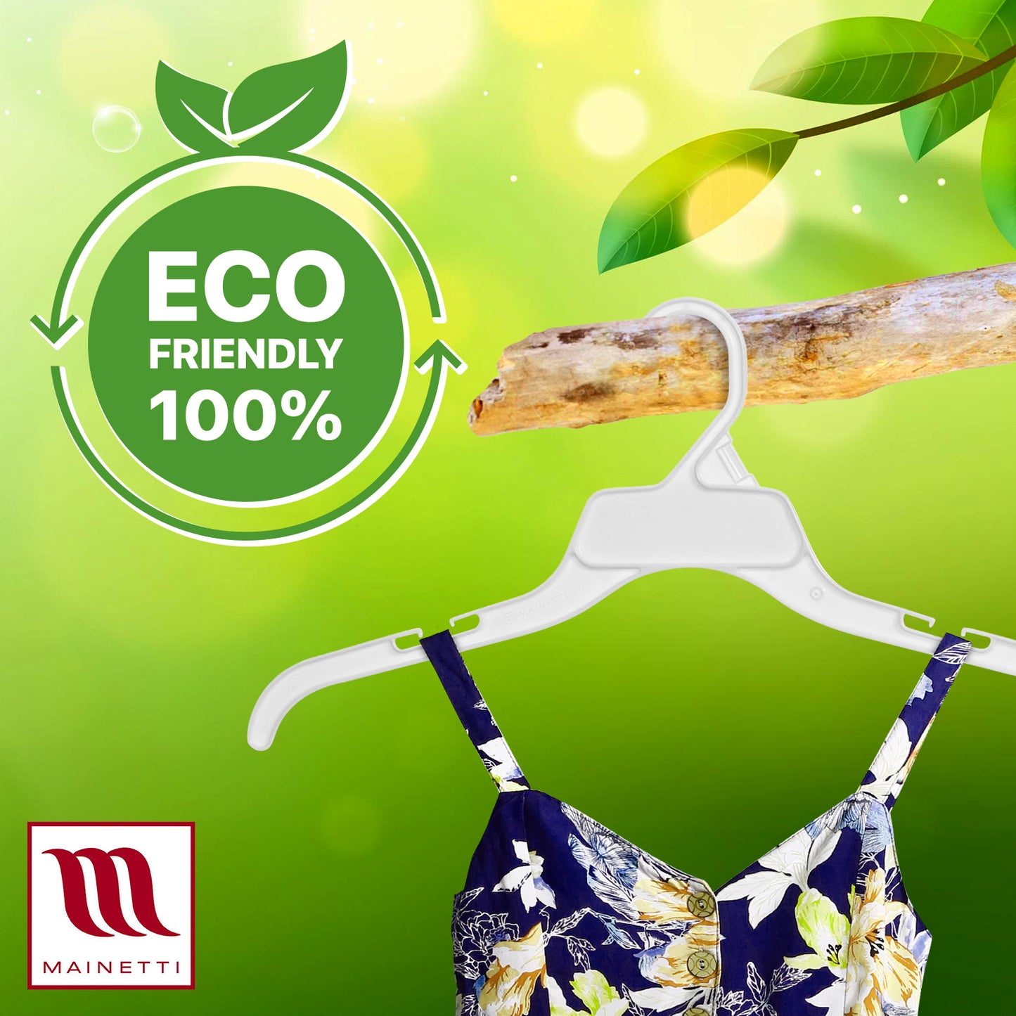 Mainetti 470, 17" White all Plastic, Shirt Top Dress Hangers, with notches for straps