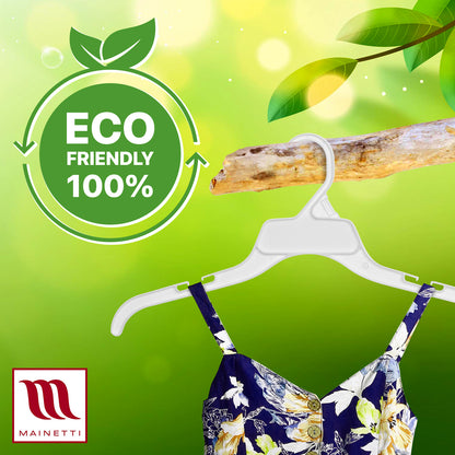 Mainetti 470, 17" White all Plastic, Shirt Top Dress Hangers, with notches for straps