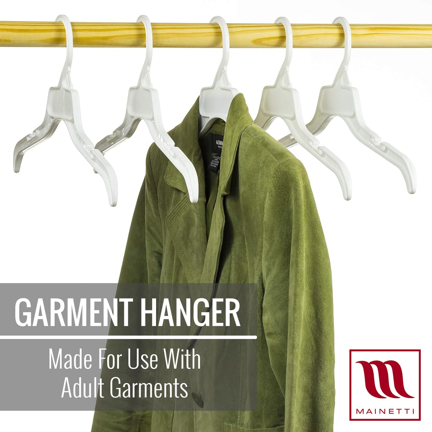 Mainetti 470, 17" White all Plastic, Shirt Top Dress Hangers, with notches for straps