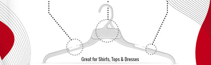 Mainetti 509, 19" White all Plastic, Shirt Top Dress Hangers, with notches for straps
