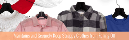 Mainetti 5400, 17" Black Plastic, Shirt Top Dress Hangers, with 360 swivel metal hook and notches for straps