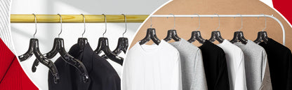 Mainetti 5400, 17" Black Plastic, Shirt Top Dress Hangers, with 360 swivel metal hook and notches for straps