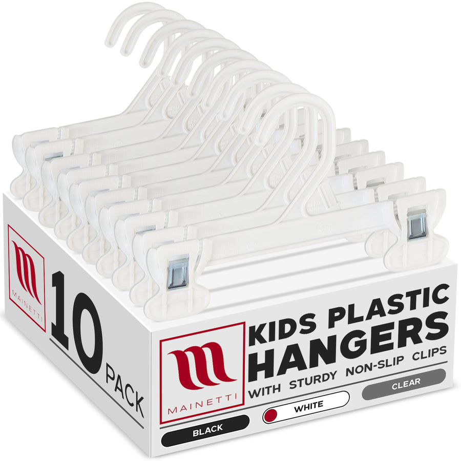 Mainetti 6108, 8" White all Plastic, Pant Skirt Slack Bottom Hangers, with sturdy plastic non-slip clips