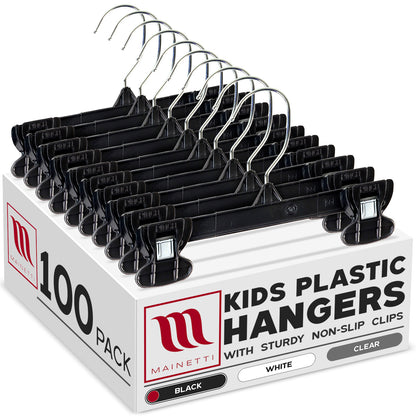 8" Black Plastic Pant/Skirt Slack-Bottom Hangers With Turnable Metal Hook & Plastic Non-Slip Clips (Mainetti 6008)