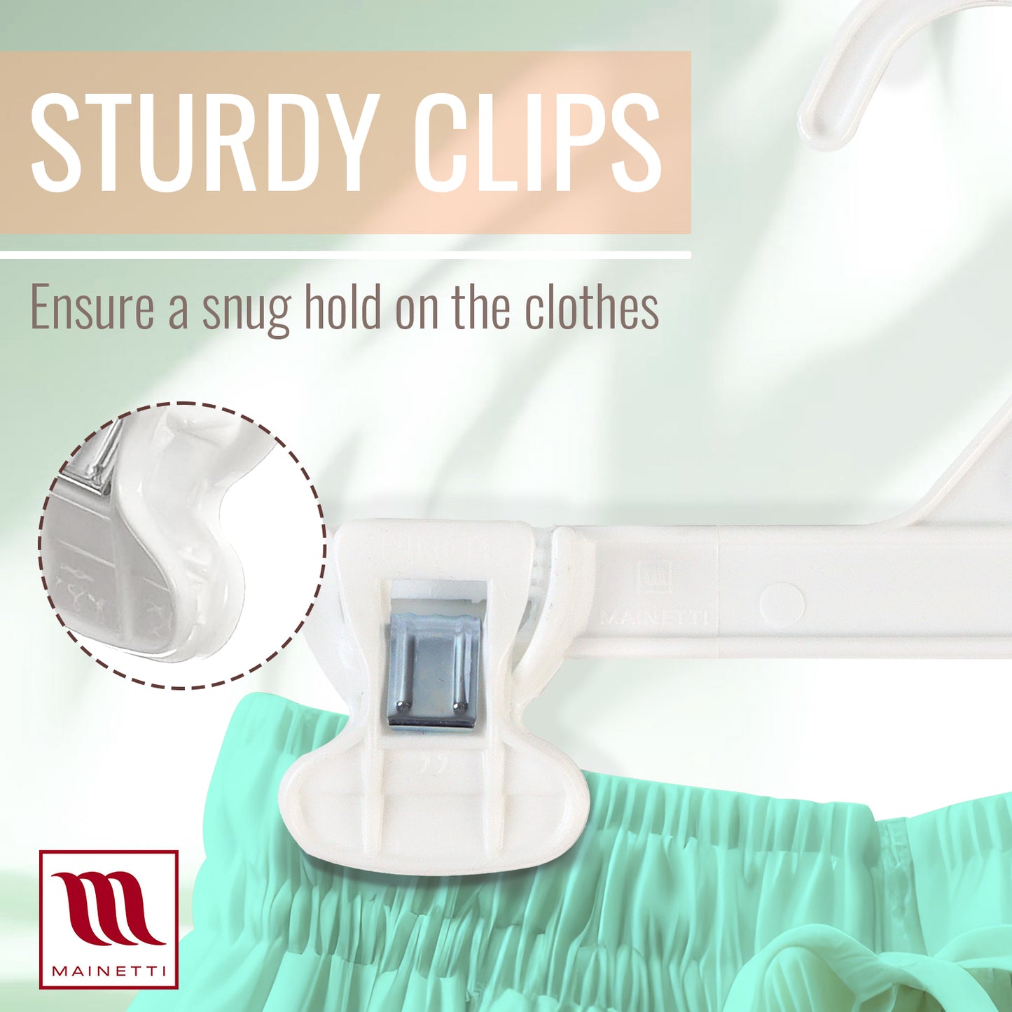 Mainetti 6108, 8" White all Plastic, Pant Skirt Slack Bottom Hangers, with sturdy plastic non-slip clips