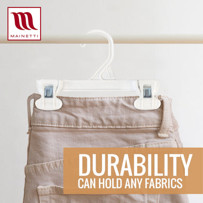 Mainetti 6108, 8" White all Plastic, Pant Skirt Slack Bottom Hangers, with sturdy plastic non-slip clips