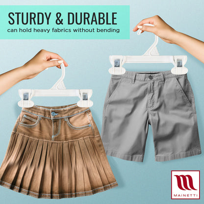 Mainetti 6108, 8" White all Plastic, Pant Skirt Slack Bottom Hangers, with sturdy plastic non-slip clips