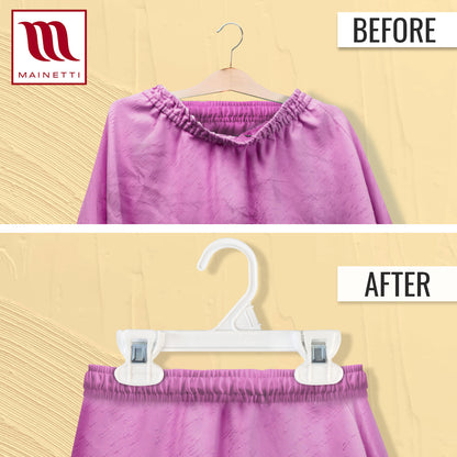 Mainetti 6108, 8" White all Plastic, Pant Skirt Slack Bottom Hangers, with sturdy plastic non-slip clips
