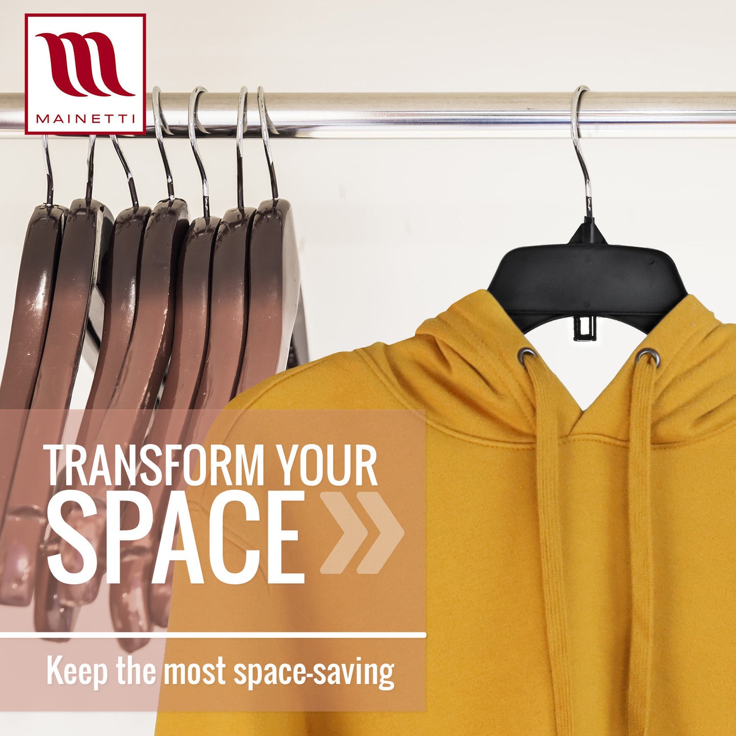 Mainetti 484, 17" NEW Black Plastic, Shirt Top Dress Hangers, with turnable metal hook and notches for straps