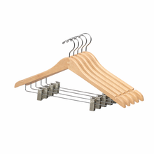 17" Contoured Wooden Suit Hanger with Metal Clips