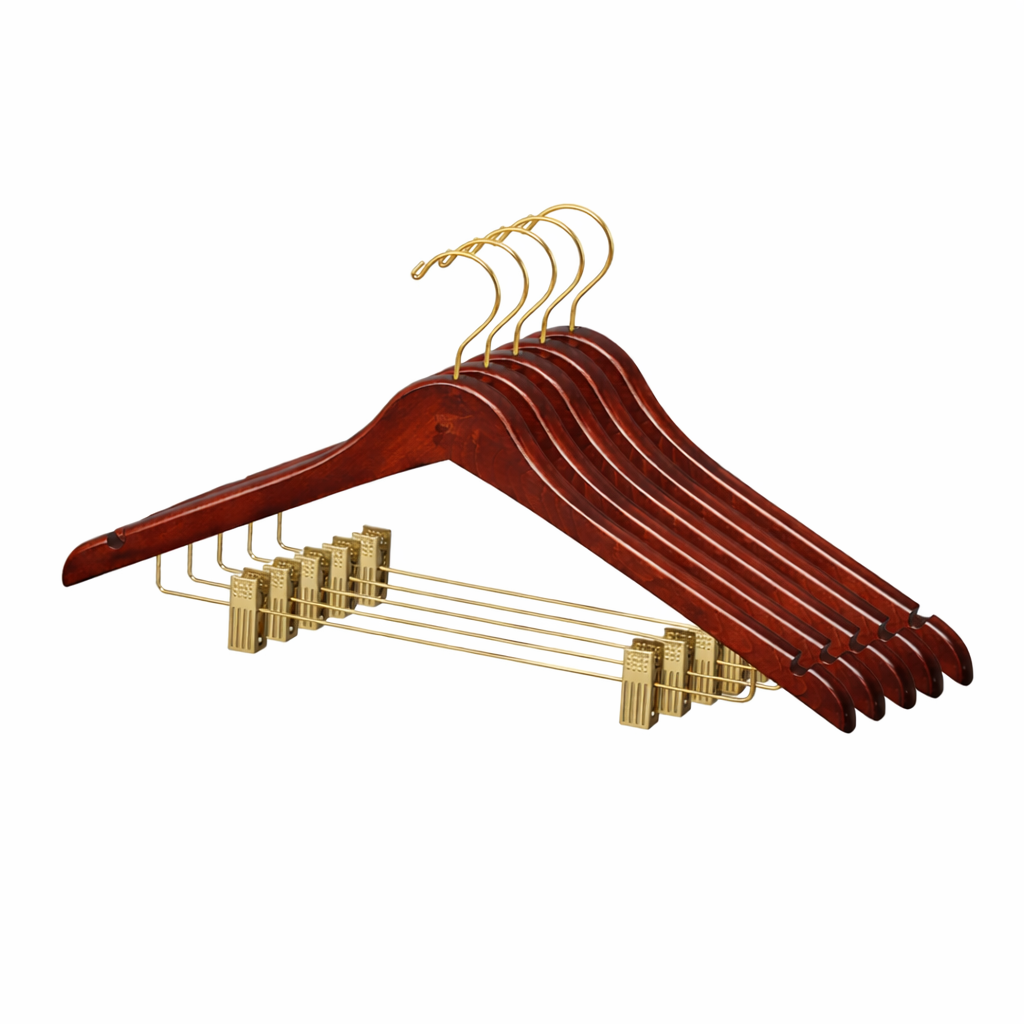 17" Contoured Wooden Suit Hanger with Metal Clips