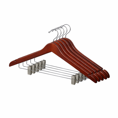 17" Contoured Wooden Suit Hanger with Metal Clips