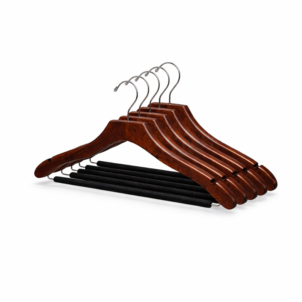 17" Wavy Wooden Suit Hanger with Flocked Bar