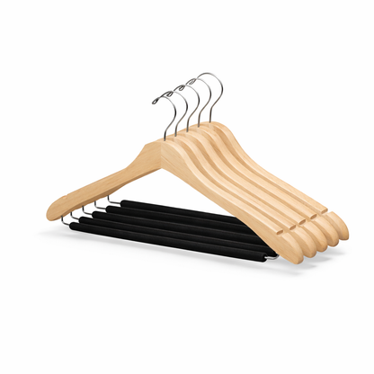 17" Wavy Wooden Suit Hanger with Flocked Bar