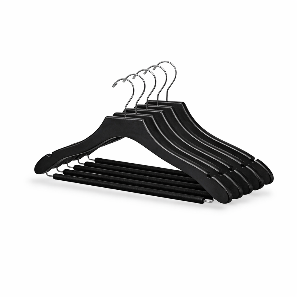 17" Wavy Wooden Suit Hanger with Flocked Bar