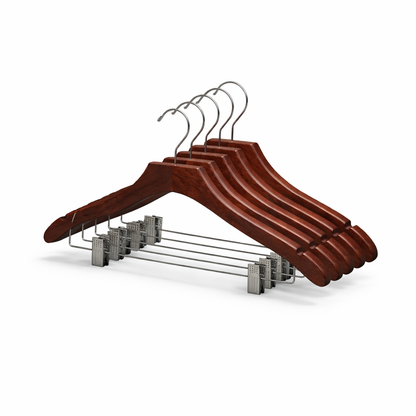 17" Wavy Wooden Suit Hanger with Metal Clips