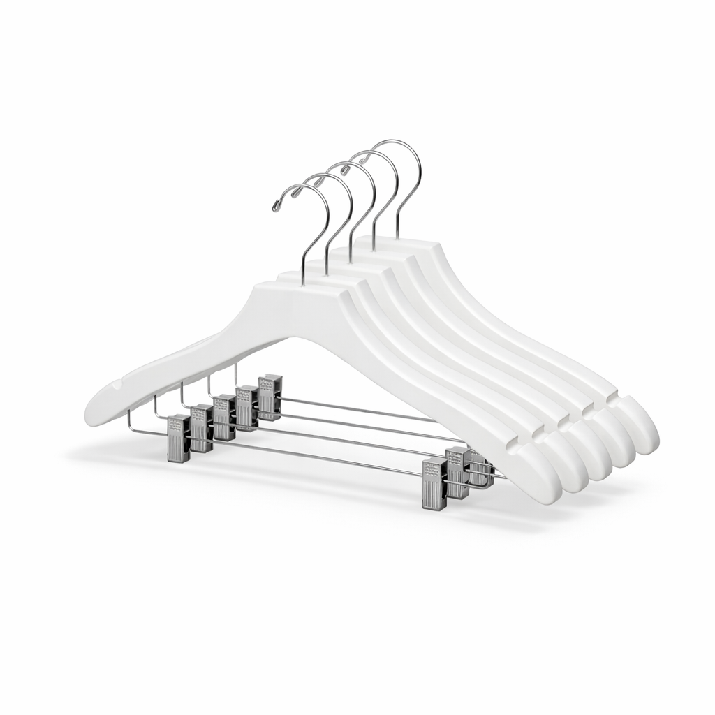 17" Wavy Wooden Suit Hanger with Metal Clips