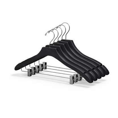 17" Wavy Wooden Suit Hanger with Metal Clips