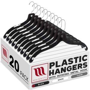 Mainetti 5400, 17" Black Plastic, Shirt Top Dress Hangers, with 360 swivel metal hook and notches for straps