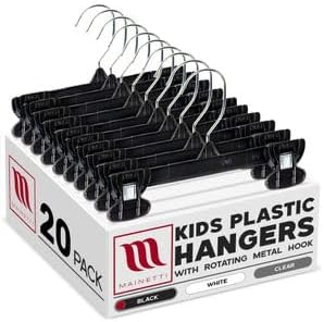 8" Black Plastic Pant/Skirt Slack-Bottom Hangers With Turnable Metal Hook & Plastic Non-Slip Clips (Mainetti 6008)