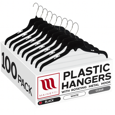 479, Recycle CG Type, 19" Black Plastic, Shirt Top Dress Hangers, with metal hook and notches for straps