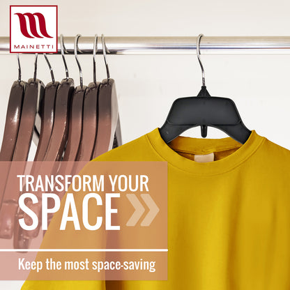 Mainetti 484 17" REUSE Black Plastic, Shirt Top Dress Hangers, with turnable metal hook and notches for straps