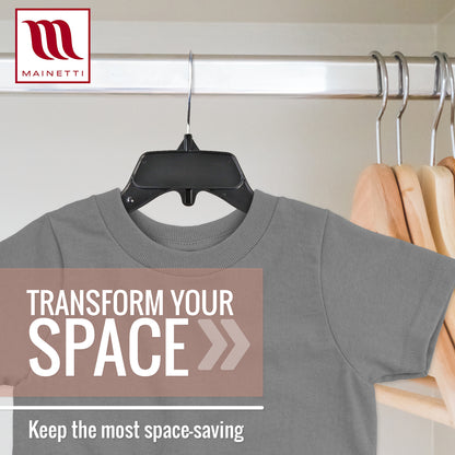 Mainetti 485, 15" Black Plastic, Shirt Top Dress Hangers, with turnable metal hook and notches for straps