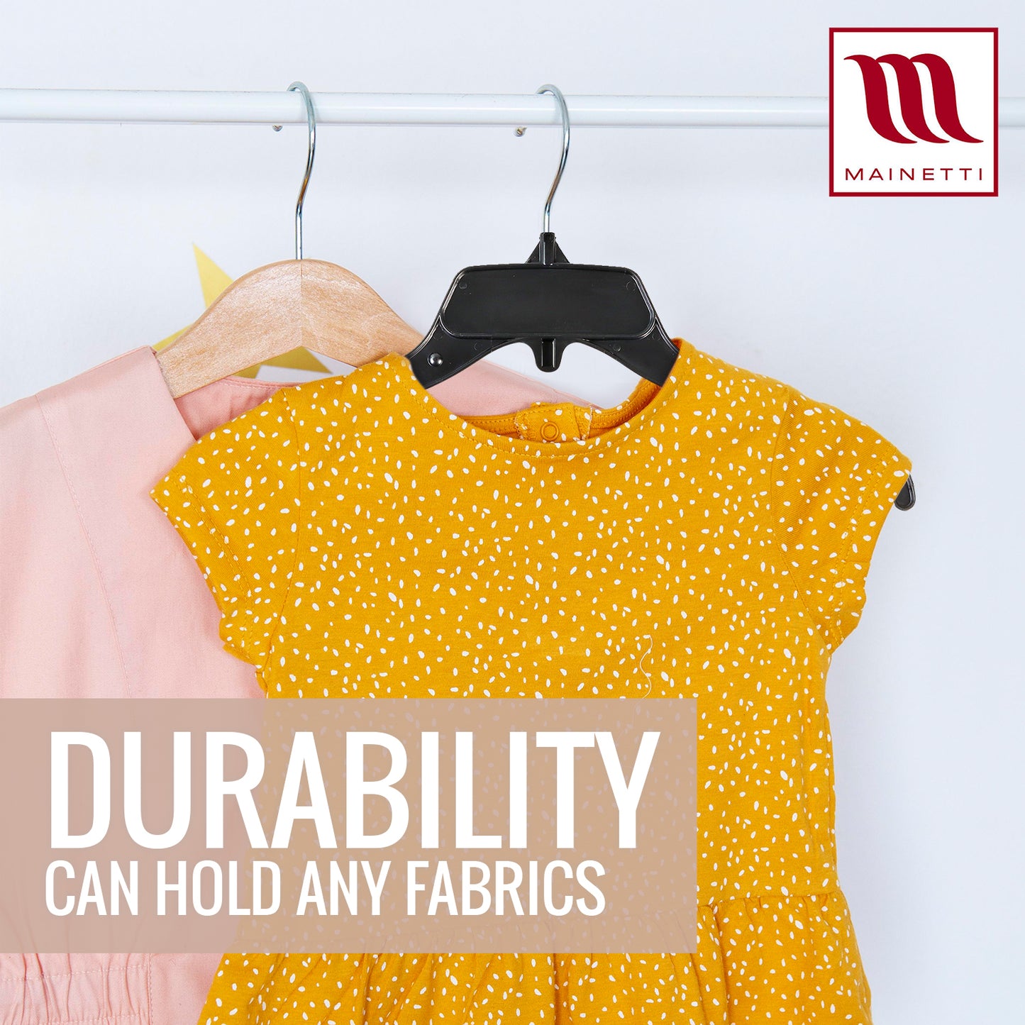 Mainetti 485, 15" Black Plastic, Shirt Top Dress Hangers, with turnable metal hook and notches for straps