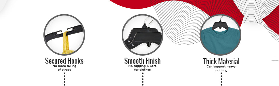 Mainetti 485, 15" Black Plastic, Shirt Top Dress Hangers, with turnable metal hook and notches for straps