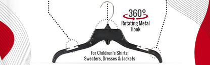 Mainetti 485, 15" Black Plastic, Shirt Top Dress Hangers, with turnable metal hook and notches for straps