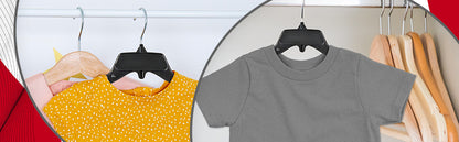 Mainetti 485, 15" Black Plastic, Shirt Top Dress Hangers, with turnable metal hook and notches for straps