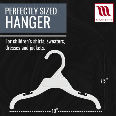 Mainetti 495, 10" White all Plastic, Shirt Top Dress Hangers, with notches for straps