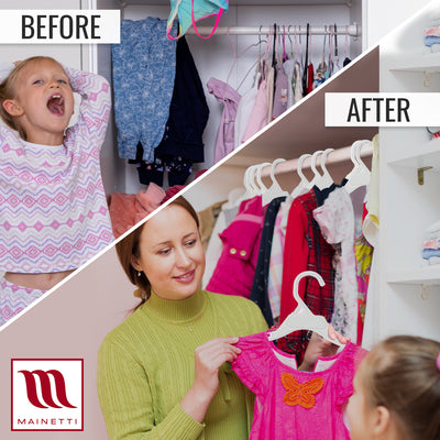 Mainetti 495, 10" White all Plastic, Shirt Top Dress Hangers, with notches for straps