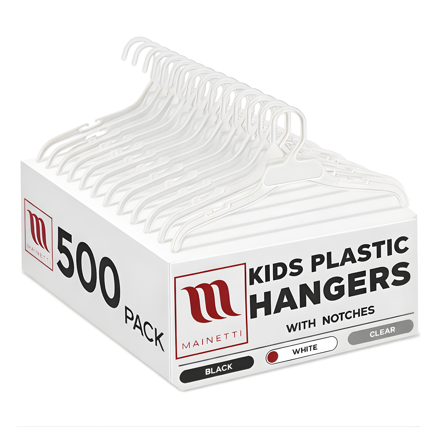 10" White all Plastic, Shirt Top Dress Hangers, with notches for straps (Mainetti 495)