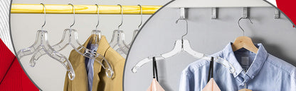 17" Clear Plastic Shirt-Top Dress Hangers, 360° Swivel Metal Hook, Notches For Straps (Mainetti 5400)
