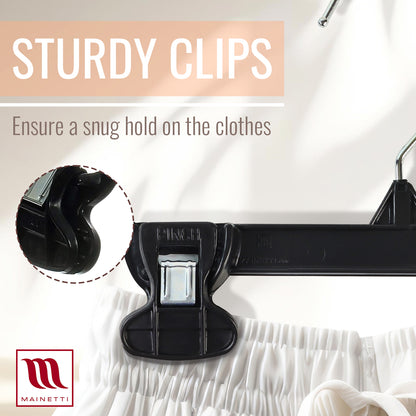 8" Black Plastic Pant/Skirt Slack-Bottom Hangers With Turnable Metal Hook & Plastic Non-Slip Clips (Mainetti 6008)