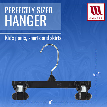 8" Black Plastic Pant/Skirt Slack-Bottom Hangers With Turnable Metal Hook & Plastic Non-Slip Clips (Mainetti 6008)