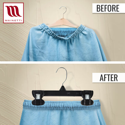 8" Black Plastic Pant/Skirt Slack-Bottom Hangers With Turnable Metal Hook & Plastic Non-Slip Clips (Mainetti 6008)