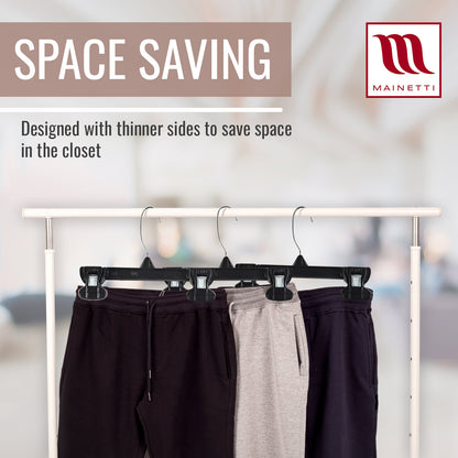 8" Black Plastic Pant/Skirt Slack-Bottom Hangers With Turnable Metal Hook & Plastic Non-Slip Clips (Mainetti 6008)