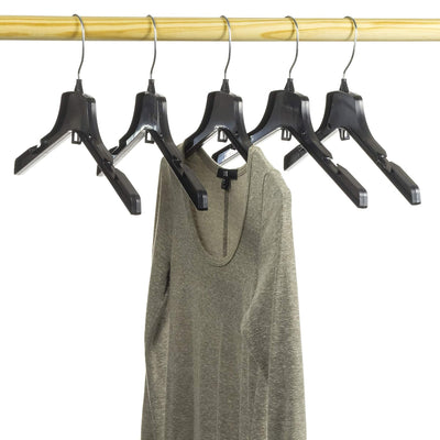 Mainetti 3328, 17" Heavy Duty Black Plastic, Jacket Coat Outerwear Hangers, with standard turnable metal hook