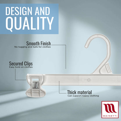 12" White Plastic Pant Skirt Slack Bottom Hangers With Non-Slip Clips (Mainetti 6112)