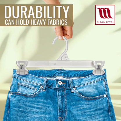 12" White Plastic Pant Skirt Slack Bottom Hangers With Non-Slip Clips (Mainetti 6112)