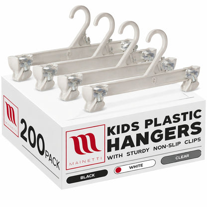 12" White Plastic Pant Skirt Slack Bottom Hangers With Non-Slip Clips (Mainetti 6112)