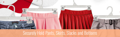 12" White Plastic Pant Skirt Slack Bottom Hangers With Non-Slip Clips (Mainetti 6112)