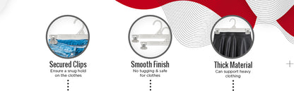 12" White Plastic Pant Skirt Slack Bottom Hangers With Non-Slip Clips (Mainetti 6112)