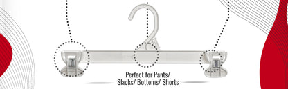 12" White Plastic Pant Skirt Slack Bottom Hangers With Non-Slip Clips (Mainetti 6112)