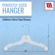 Mainetti 5075, 12" Clear Plastic, Children's Shirt Top Dress Hangers, with 360 swivel metal hook and notches for straps