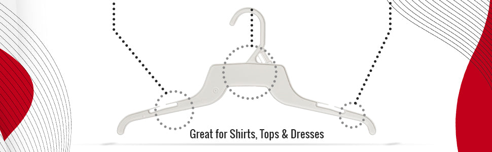 16" White all Plastic, Shirt Top Dress Hangers, with notches for straps (Mainetti 340)